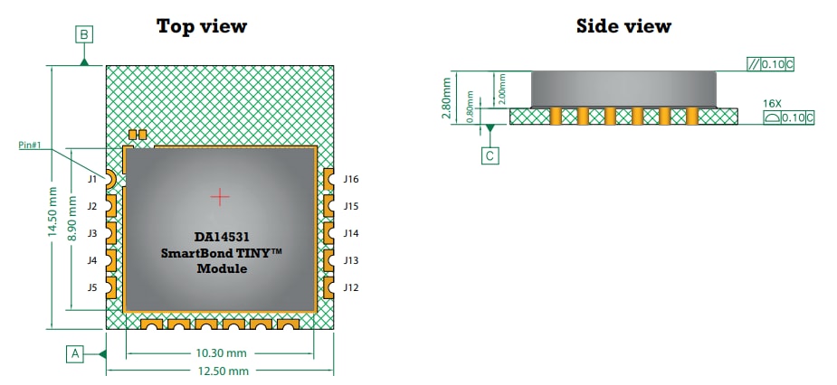 Mechanical Drawing - Renesas / Dialog DA14531 SmartBond TINY™ Module